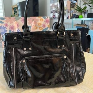 Longchamp black patent leather purse bag